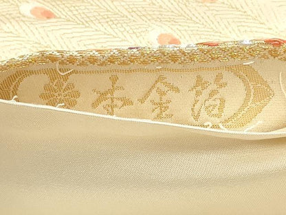 平和屋本店▼六通柄袋帯　唐織　正倉院孔雀花文　本金箔　正絹　逸品　DABJ6266sf