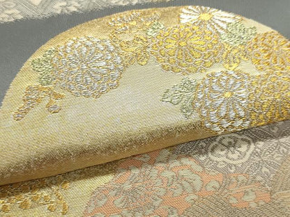 平和屋本店▼六通柄袋帯　草花文　京蒔箔　本金箔　正絹　逸品　DABJ6265sf