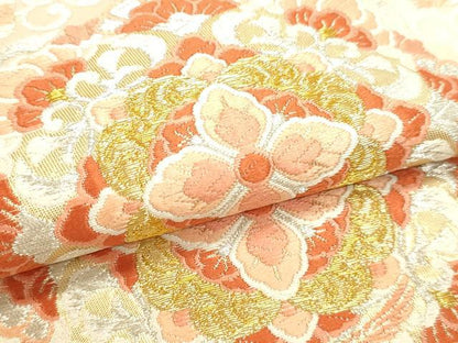 平和屋本店▼六通柄袋帯　唐織　正倉院孔雀花文　本金箔　正絹　逸品　DABJ6266sf