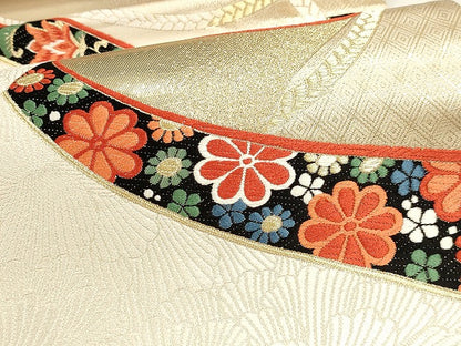 平和屋本店▼西陣　織悦謹製　六通柄袋帯　唐織　九百錦　結び紐花文　本金箔　証紙付き　正絹　逸品　DABJ6262sf