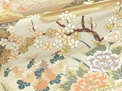 平和屋本店▼六通柄袋帯　唐織　流水丸文小袖　本金二重箔　正絹　逸品　DABJ6279sf