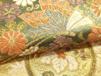 平和屋本店▼六通柄袋帯　唐織　新擁錦　花蝶文　本金箔二重　正絹　逸品　DABJ6290sf