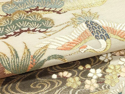 平和屋本店▼六通柄袋帯　唐織　流水丸文小袖　本金二重箔　正絹　逸品　DABJ6279sf