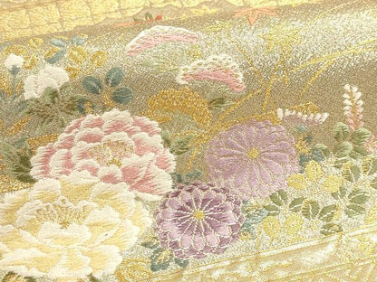 平和屋本店▼六通柄袋帯　唐織　格子春秋文　本金箔　正絹　逸品　DABJ6286sf
