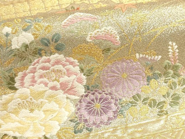 平和屋本店▼六通柄袋帯　唐織　格子春秋文　本金箔　正絹　逸品　DABJ6286sf