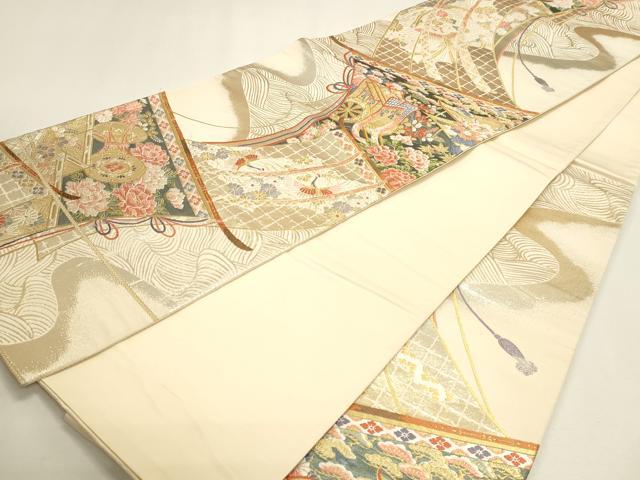 平和屋本店▼六通柄袋帯　唐織　源氏絵巻文　純金三重箔　正絹　逸品　DABJ6293sf