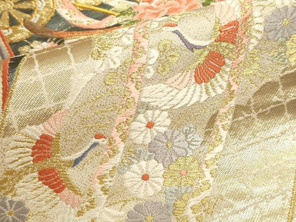 平和屋本店▼六通柄袋帯　唐織　源氏絵巻文　純金三重箔　正絹　逸品　DABJ6293sf
