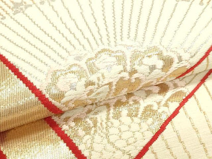 平和屋本店▼六通柄袋帯　扇面花文　本金三重箔　正絹　逸品　DABJ6282sf