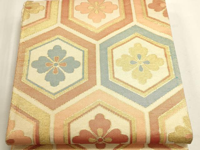 平和屋本店▼六通柄袋帯　亀甲花文　純金佐賀錦織　正絹　逸品　DABJ6295sf