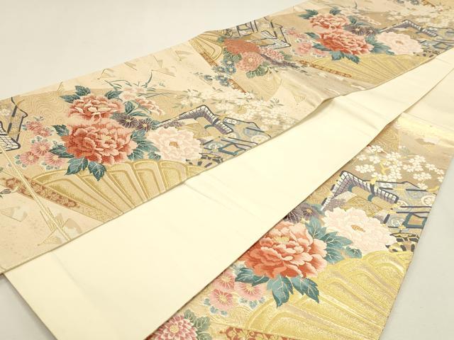 平和屋本店▼六通柄袋帯　唐織　扇面御所車花文　純金二重箔　正絹　逸品　DABJ6267sf