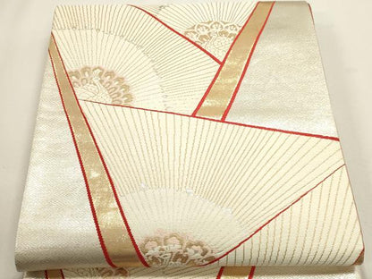 平和屋本店▼六通柄袋帯　扇面花文　本金三重箔　正絹　逸品　DABJ6282sf