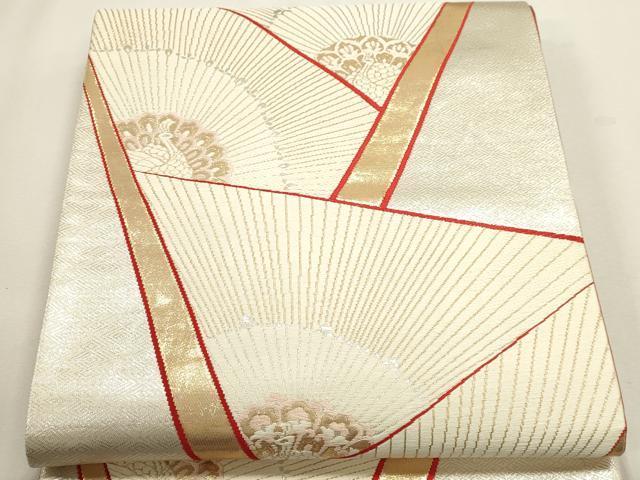 平和屋本店▼六通柄袋帯　扇面花文　本金三重箔　正絹　逸品　DABJ6282sf