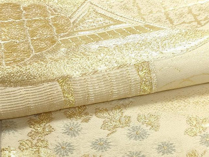 平和屋本店▼六通柄袋帯　源氏車物語　九百24金二重箔　正絹　逸品　DABJ6288sf
