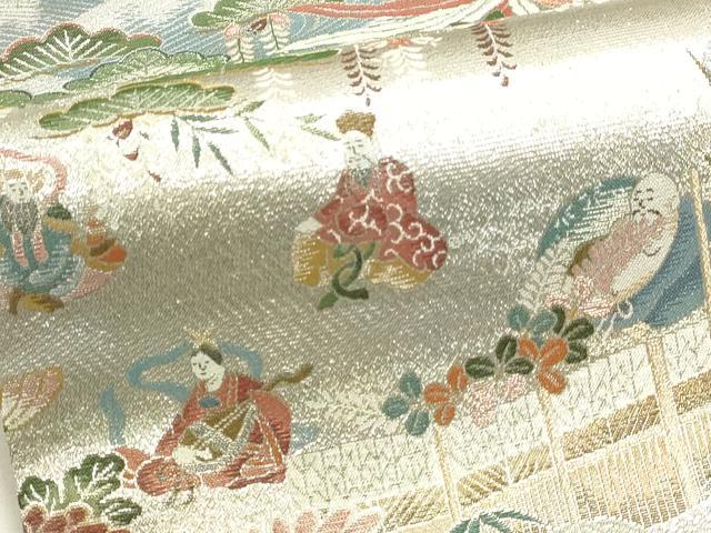 平和屋本店▼西陣あさぎ　丸帯　日本美術大金集　本金箔　プラチナ箔　壱仟八百口織　さが美扱い　正絹　逸品　DABJ6278sf