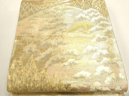 平和屋本店▼六通柄袋帯　九百錦　古都の四季　弐拾四金　正絹　逸品　DABJ6284sf