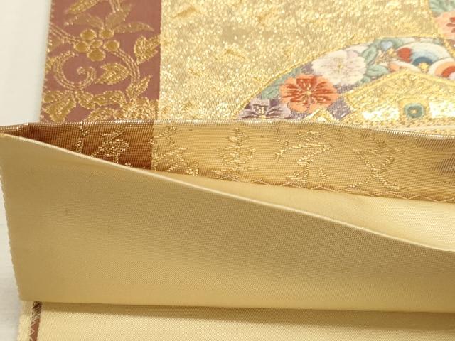 平和屋本店▼六通柄袋帯　唐織　源氏車栄文　九百本金弐重織　正絹　逸品　DABJ6271sf