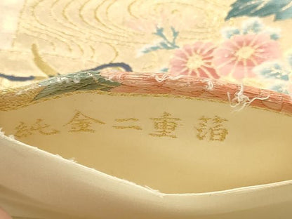 平和屋本店▼六通柄袋帯　唐織　扇面御所車花文　純金二重箔　正絹　逸品　DABJ6267sf