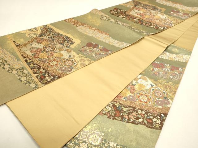 平和屋本店▼六通柄袋帯　唐織　古代裂文　本金箔　唐彩箔　正絹　逸品　DABJ6277sf