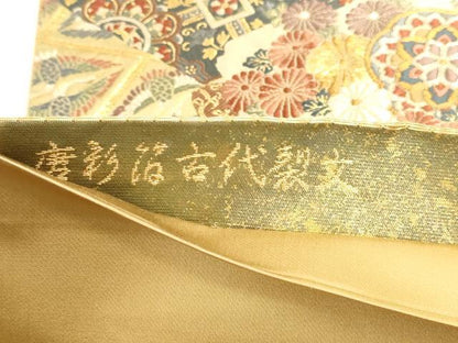 平和屋本店▼六通柄袋帯　唐織　古代裂文　本金箔　唐彩箔　正絹　逸品　DABJ6277sf