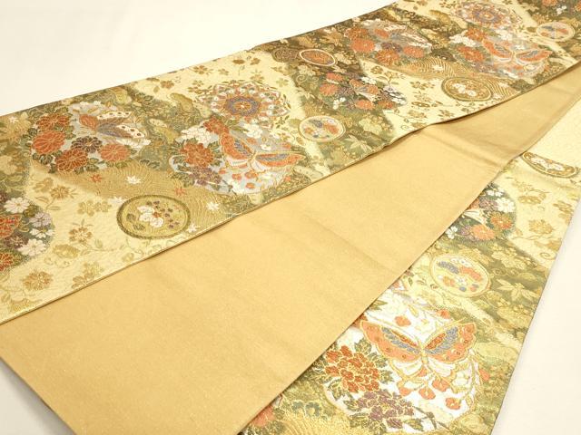 平和屋本店▼六通柄袋帯　唐織　新擁錦　花蝶文　本金箔二重　正絹　逸品　DABJ6290sf