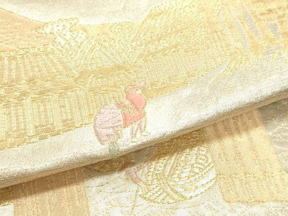 平和屋本店▼六通柄袋帯　東海道五十三次之図　弐拾四金箔　正絹　逸品　DABJ6283sf