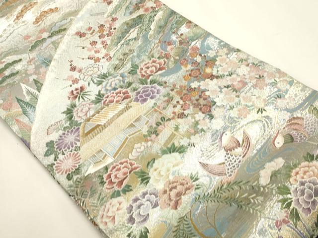 平和屋本店▼西陣あさぎ　丸帯　日本美術大金集　本金箔　プラチナ箔　壱仟八百口織　さが美扱い　正絹　逸品　DABJ6278sf