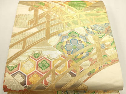 平和屋本店▼六通柄袋帯　華香る橋　ｋ24金箔織　正絹　逸品　DABJ6281sf