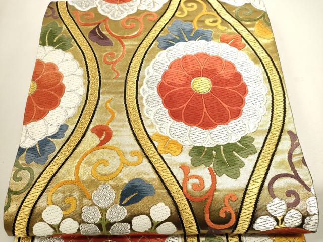 平和屋本店▼唐織・西陣の老舗・名門・藤原織物　六通柄袋帯　唐織　立涌花文　本金箔　正絹　逸品　DABJ6285sf