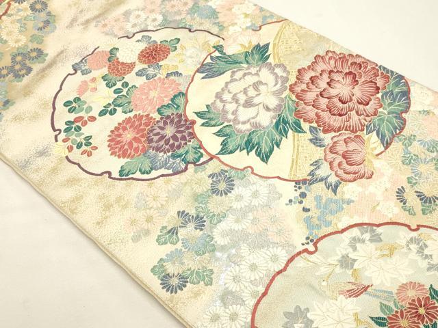 平和屋本店▼「美しいキモノ」お馴染みのメーカー　となみ織物　六通柄袋帯　唐織　雪輪草花文　純金箔　正絹　逸品　DABJ6273sf