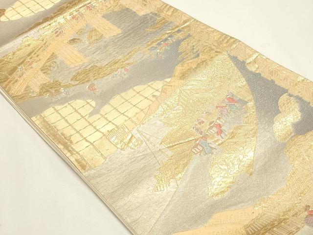 平和屋本店▼六通柄袋帯　東海道五十三次之図　弐拾四金箔　正絹　逸品　DABJ6283sf
