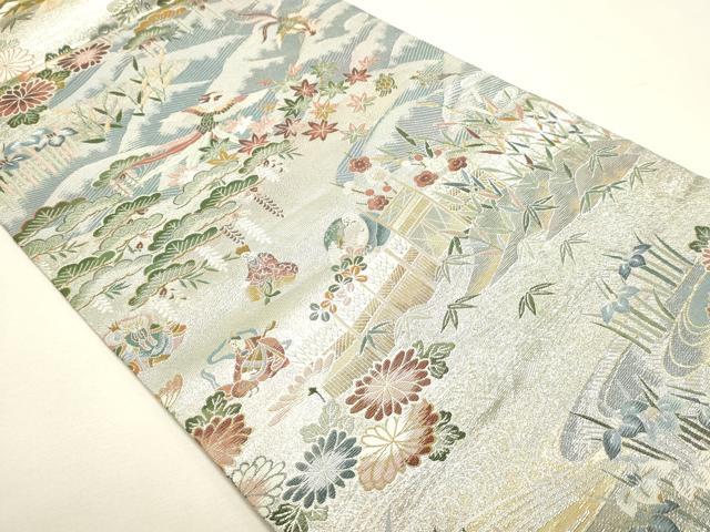 平和屋本店▼西陣あさぎ　丸帯　日本美術大金集　本金箔　プラチナ箔　壱仟八百口織　さが美扱い　正絹　逸品　DABJ6278sf