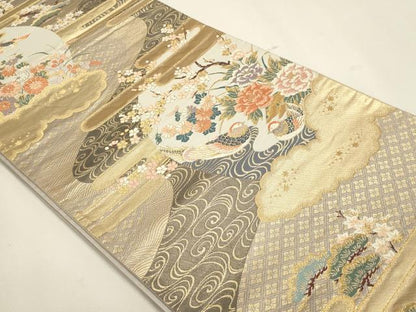 平和屋本店▼六通柄袋帯　唐織　流水丸文小袖　本金二重箔　正絹　逸品　DABJ6279sf
