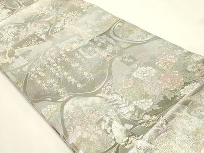 平和屋本店▼西陣あさぎ　丸帯　日本美術大金集　本金箔　プラチナ箔　壱仟八百口織　さが美扱い　正絹　逸品　DABJ6278sf