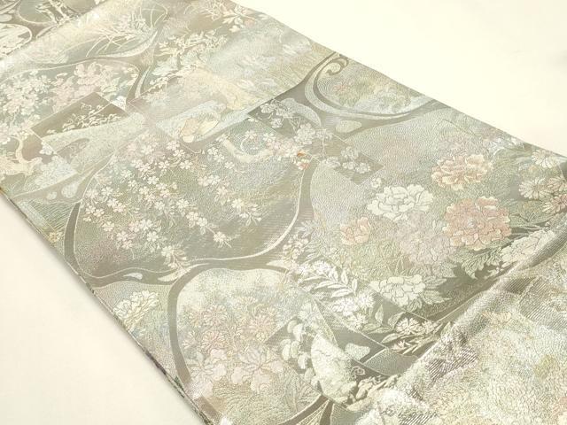平和屋本店▼西陣あさぎ　丸帯　日本美術大金集　本金箔　プラチナ箔　壱仟八百口織　さが美扱い　正絹　逸品　DABJ6278sf