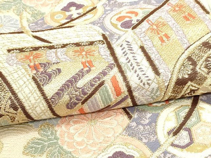 平和屋本店▼六通柄袋帯　唐織　御所の調べ　九百錦24ｋ本金箔　正絹　逸品　DABJ6276sf