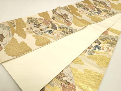 平和屋本店▼六通柄袋帯　平安蒔絵　本金箔　正絹　逸品　DABJ6268sf
