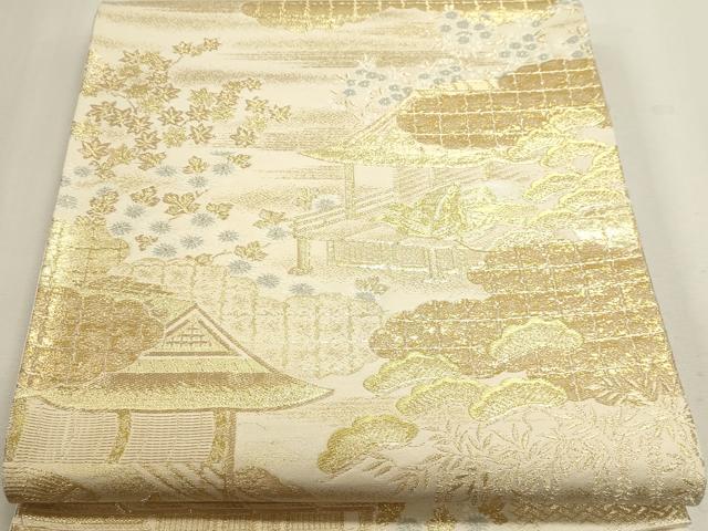 平和屋本店▼六通柄袋帯　源氏車物語　九百24金二重箔　正絹　逸品　DABJ6288sf