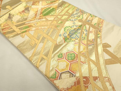 平和屋本店▼六通柄袋帯　華香る橋　ｋ24金箔織　正絹　逸品　DABJ6281sf