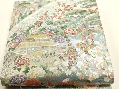 平和屋本店▼西陣あさぎ　丸帯　日本美術大金集　本金箔　プラチナ箔　壱仟八百口織　さが美扱い　正絹　逸品　DABJ6278sf
