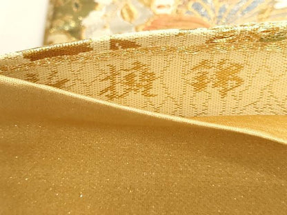 平和屋本店▼六通柄袋帯　唐織　新擁錦　花蝶文　本金箔二重　正絹　逸品　DABJ6290sf