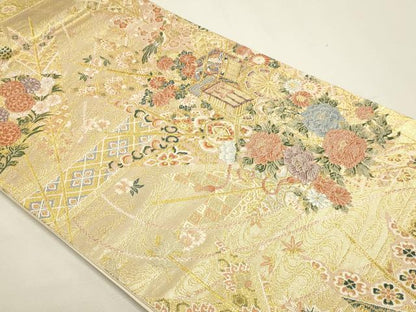 平和屋本店▼六通柄袋帯　矢羽御所車図　本金箔　正絹　逸品　DABJ6274sf