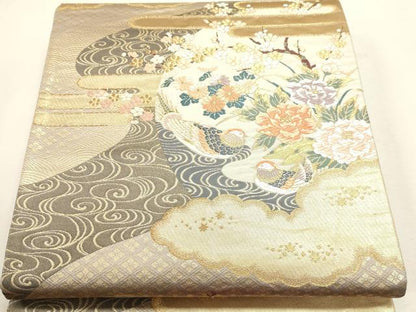平和屋本店▼六通柄袋帯　唐織　流水丸文小袖　本金二重箔　正絹　逸品　DABJ6279sf