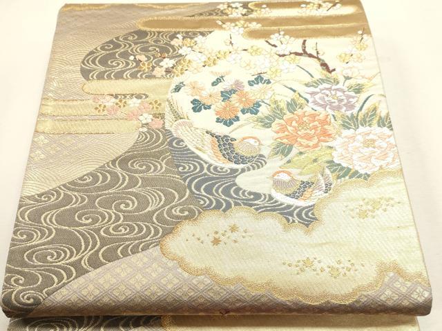 平和屋本店▼六通柄袋帯　唐織　流水丸文小袖　本金二重箔　正絹　逸品　DABJ6279sf