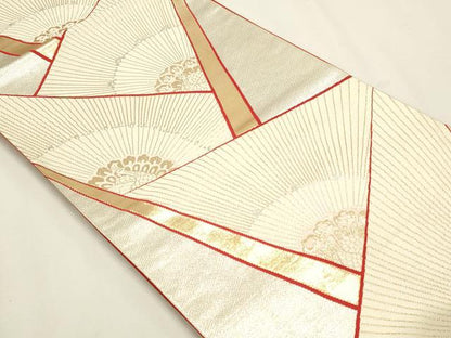 平和屋本店▼六通柄袋帯　扇面花文　本金三重箔　正絹　逸品　DABJ6282sf
