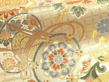 平和屋本店▼六通柄袋帯　唐織　麗飾楽器紋　本金箔　正絹　逸品　DABJ6269sf