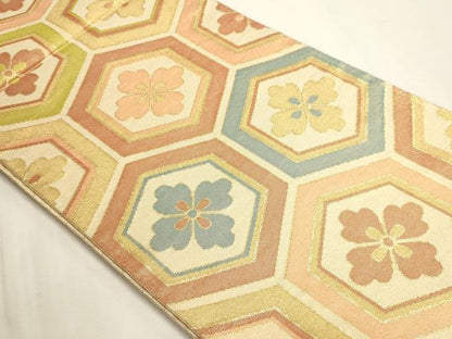 平和屋本店▼六通柄袋帯　亀甲花文　純金佐賀錦織　正絹　逸品　DABJ6295sf