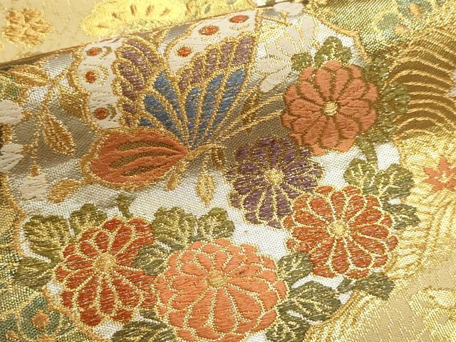 平和屋本店▼六通柄袋帯　唐織　新擁錦　花蝶文　本金箔二重　正絹　逸品　DABJ6290sf