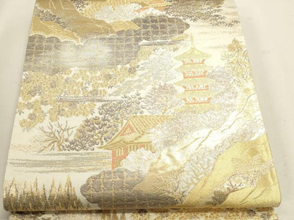 平和屋本店▼六通柄袋帯　風景文　純金二重引箔織　正絹　逸品　DABJ6313sf