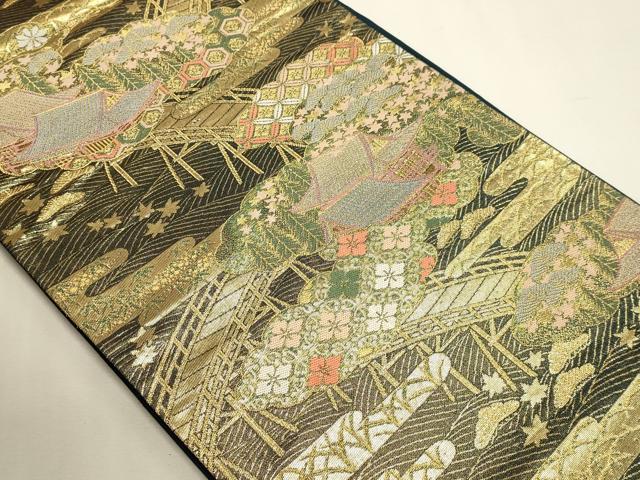 平和屋本店▼六通柄袋帯　風景文　本金箔　正絹　逸品　DABJ6299sf