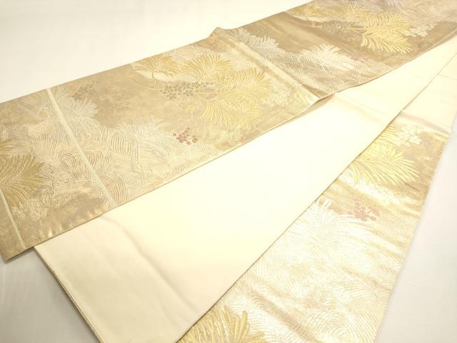 平和屋本店▼六通柄袋帯　松葉文　象眼二重織　彫金　本金箔　正絹　逸品　DABJ6298sf